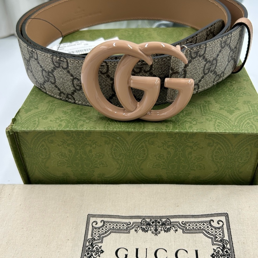 Men's Gucci, Gg Marmont, Supreme Canvas Belt Size 120 Cm/46 Inches Made In Italy